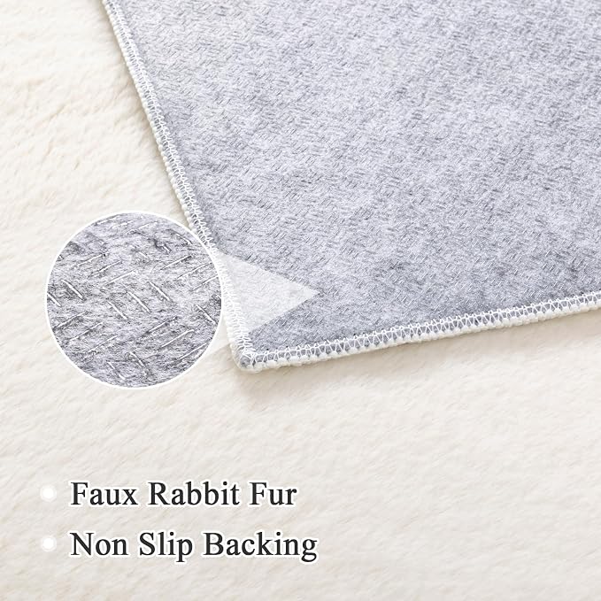 SHACOS Silky Soft Faux Rabbit Fur Area Rug 3'x5' Non Slip Washable Padded Throw - Image 2