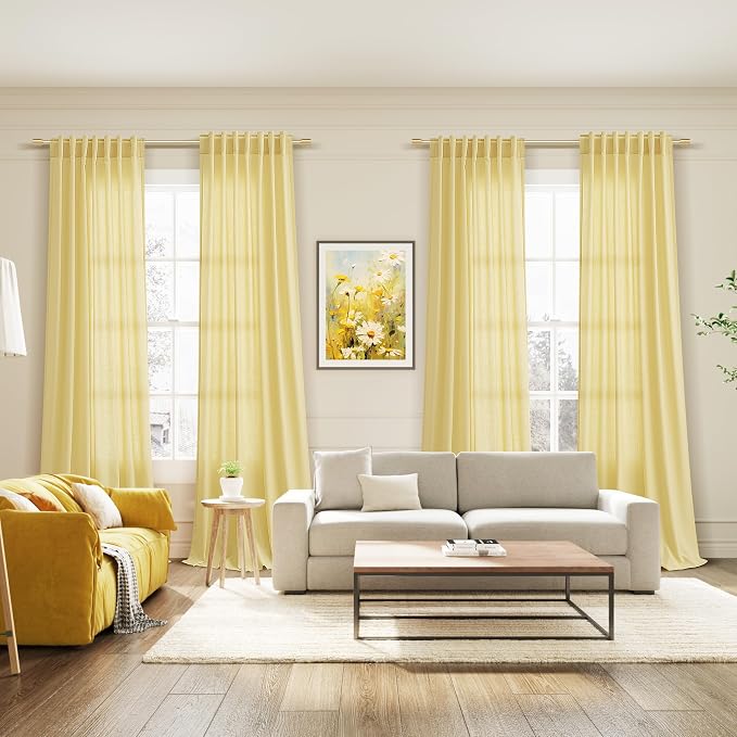 Nanspring Yellow Linen Boho Curtains - Image 7