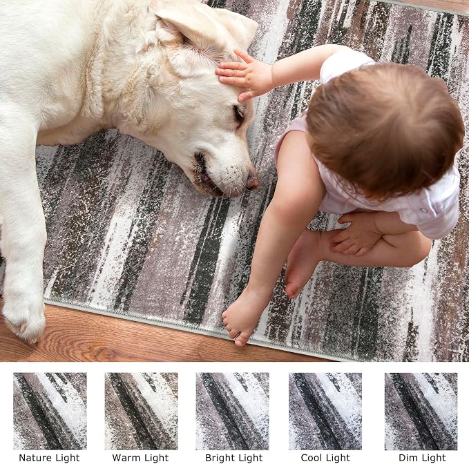 Lansny Modern Abstract Entryway Rug Indoor 2x3 Washable Rug Non-Slip Soft Small - Image 3