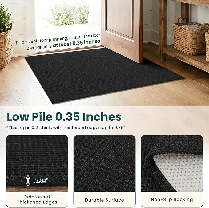 KOZYFLY Black 2x4 Entry Runner Rug, Small Washable Runners - Image 4