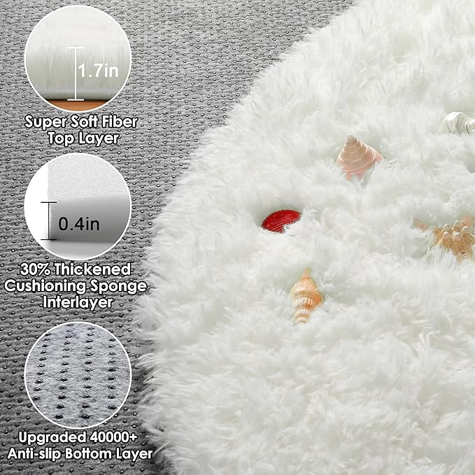 ONASAR Cream White Round Rugs 7ft - Image 2