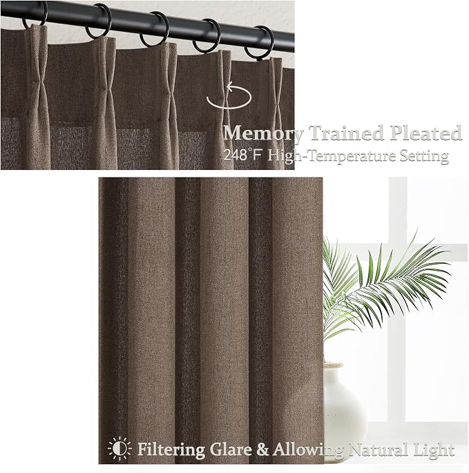 Pinch Pleated Dark Brown Semi Sheer Curtains 84 Inches Long - Image 3