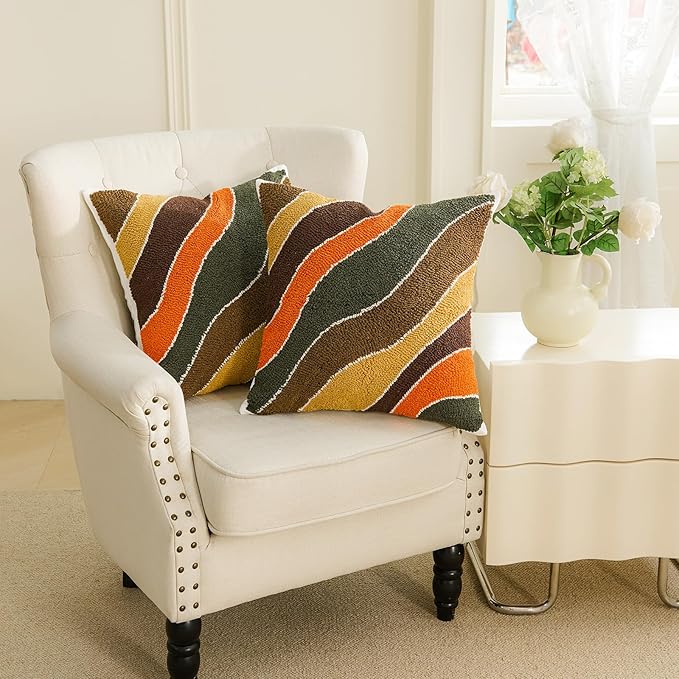 HOdo Home 2PCS 18x18 Pillow Covers-Throw Pillow Cover,Tufted Boho Jacquard Pillow Covers,Farmhouse Decorative Pillow Cover,Pillow Cases for Couch,Sofa,Bed,Chair,Living Room,Home Decor