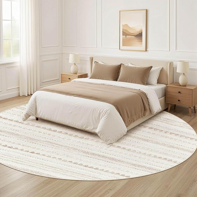 Nakagishi Round Rug Boho Area Rugs: 4x4 Washable Large Circle Neutral Soft - Image 8
