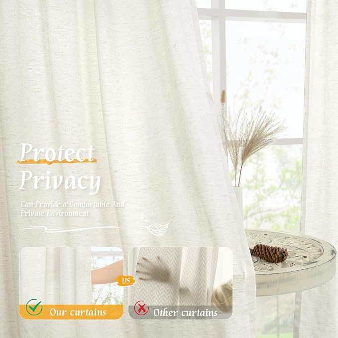 LAMIT Natural Linen Curtains for Bedroom, 72 Inch Faux Linen Textured Light - Image 5