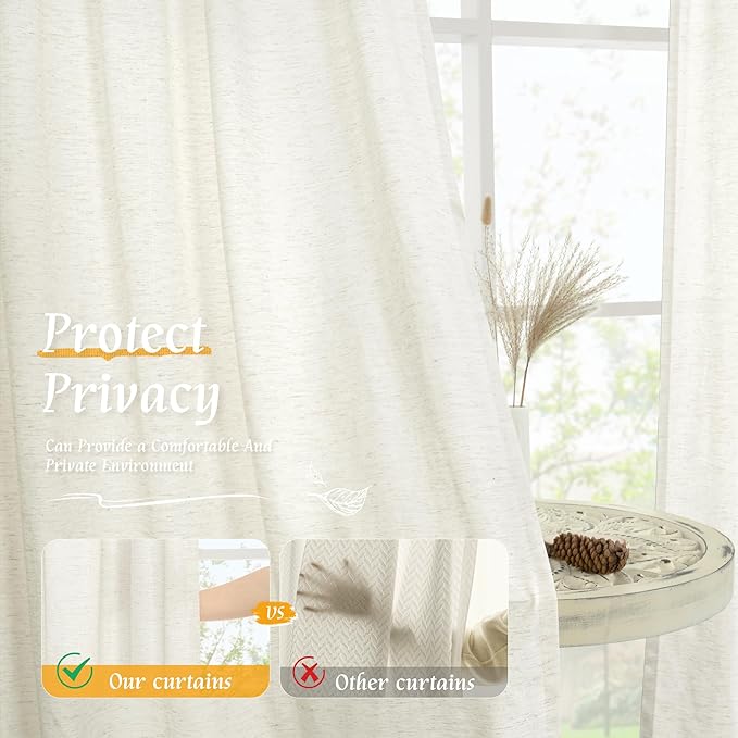 Cream Semi Sheer Linen Curtains - Image 5