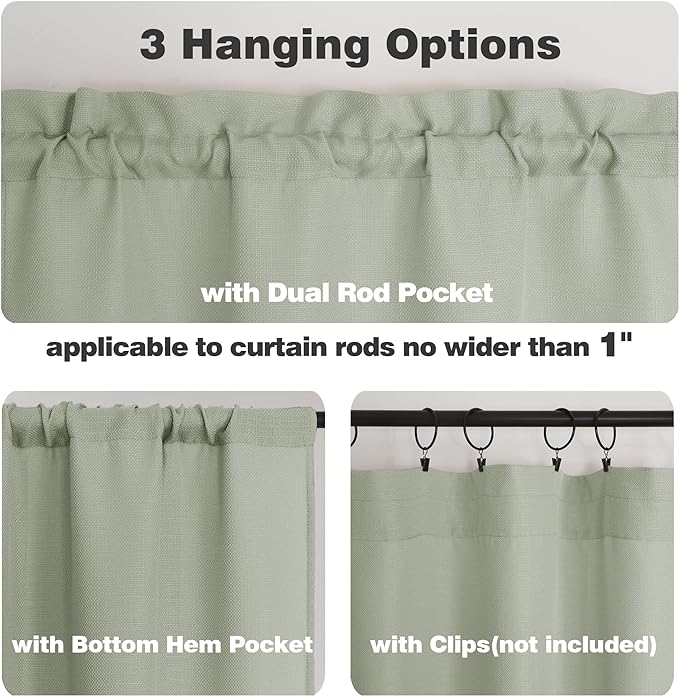 Chyhomenyc Light Green Valance for Windows, Light Filtering Faux Linen Textured - Image 4