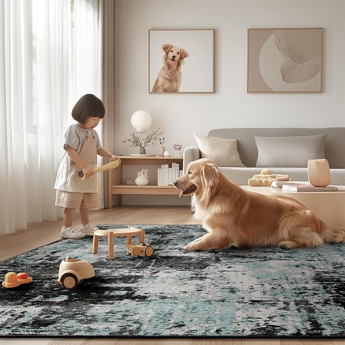 Washable Area Rugs 4ft Non-Slip Modern Abstract Soft - Image 7