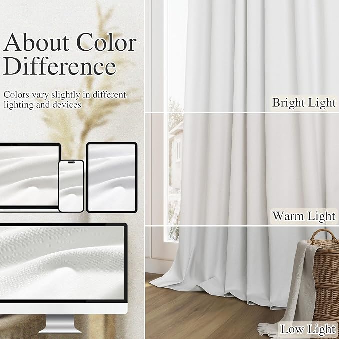 White 100% Blackout Linen Curtains 84 Inch Length 2 Panels Set - Image 7