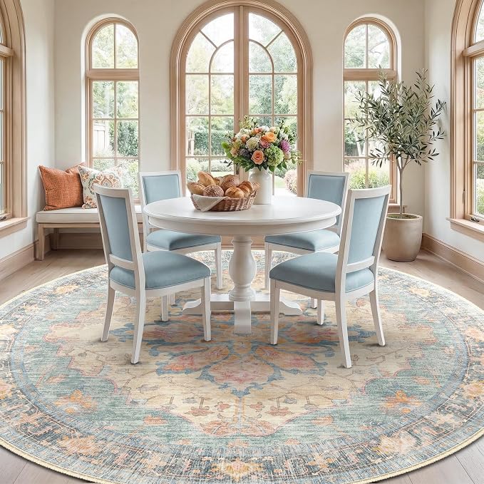 RELEANY Washable Area Rug, Round 10ft, Water Repellent, Pet Friendly, Vintage - Image 3