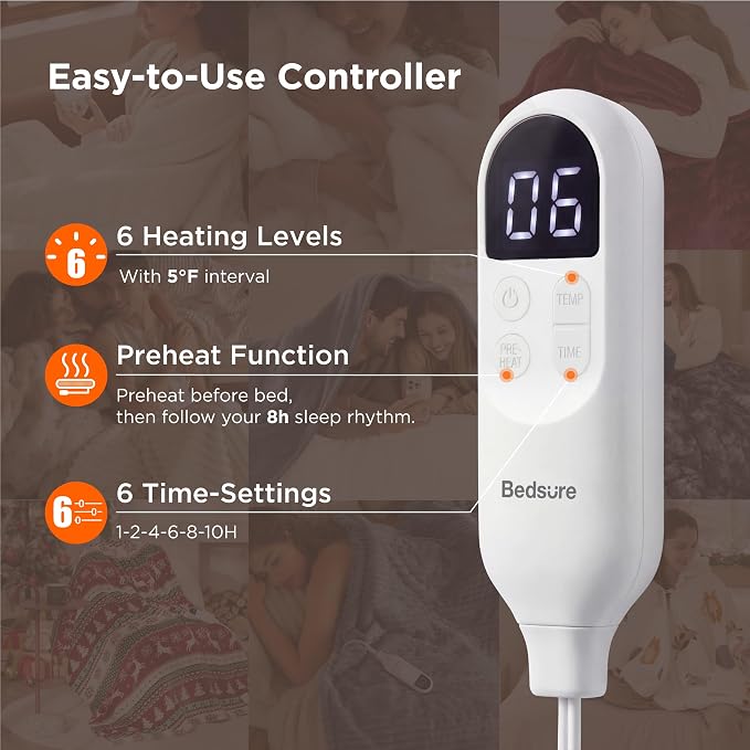 Bedsure Heated Blanket Queen Size, Dual Control Electric Blanket, 6 Heat/6 - Image 5