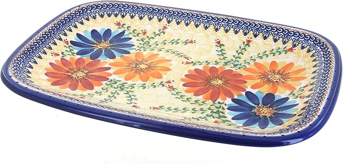 Blue Rose Polish Pottery Autumn Burst Large Rectangular Serving Platter