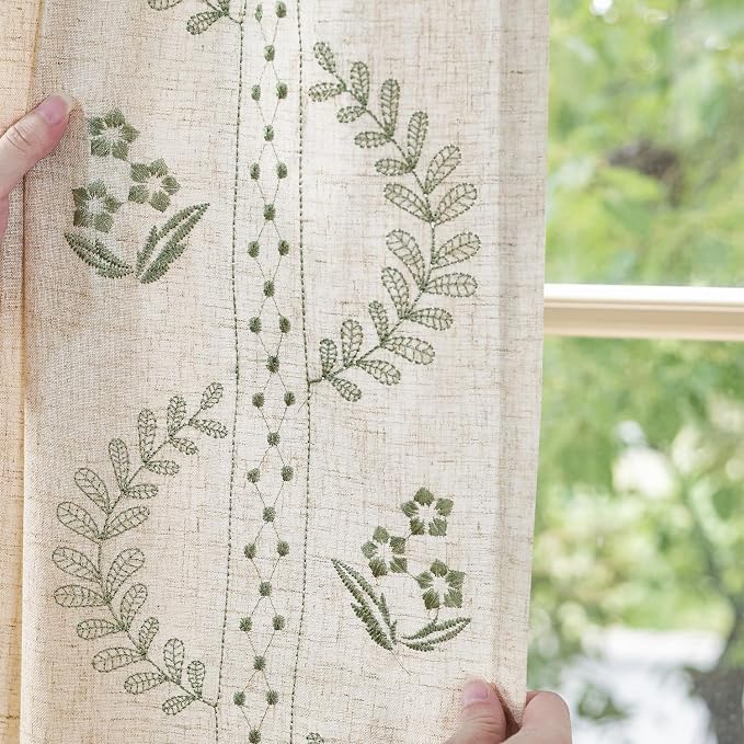 jinchan Belrose Linen Curtains for Bedroom Floral Curtains 72 Inch Length Linen - Image 4