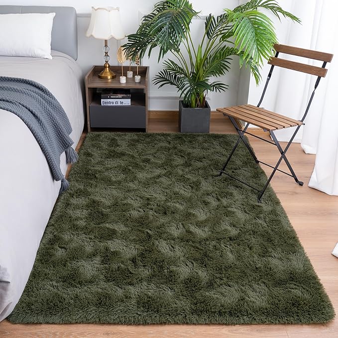 Goideal Fluffy Rug for Bedroom Living Room, 4x6 Olive Green Area Rugs, Faux Fur - Image 2