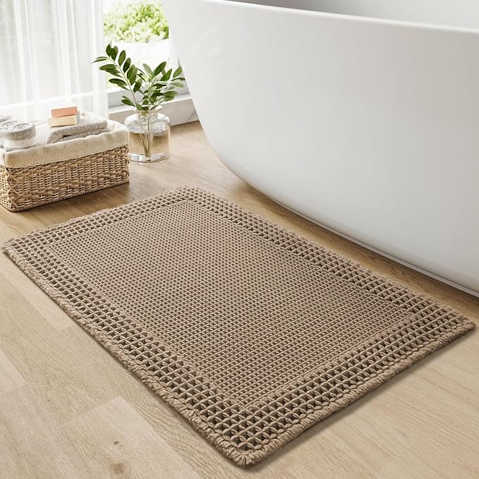 RESARE Waffle Bath Mat for Bathroom, Non Slip Bathroom Rugs 24"x36" Brown | by Resare