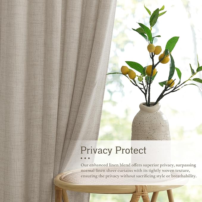 RYB HOME Sheer Curtains 102 inches, Extra Long Floor to Ceiling Curtains | Half - Image 3