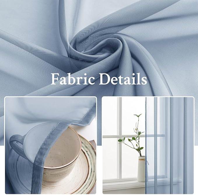 MIULEE Dusty Blue Sheer Curtains 54 X 63 Inches, 2 Panels | Solid Color - Image 3