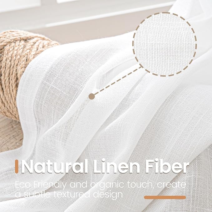 BGment White Linen Semi Sheer Curtains - Image 3