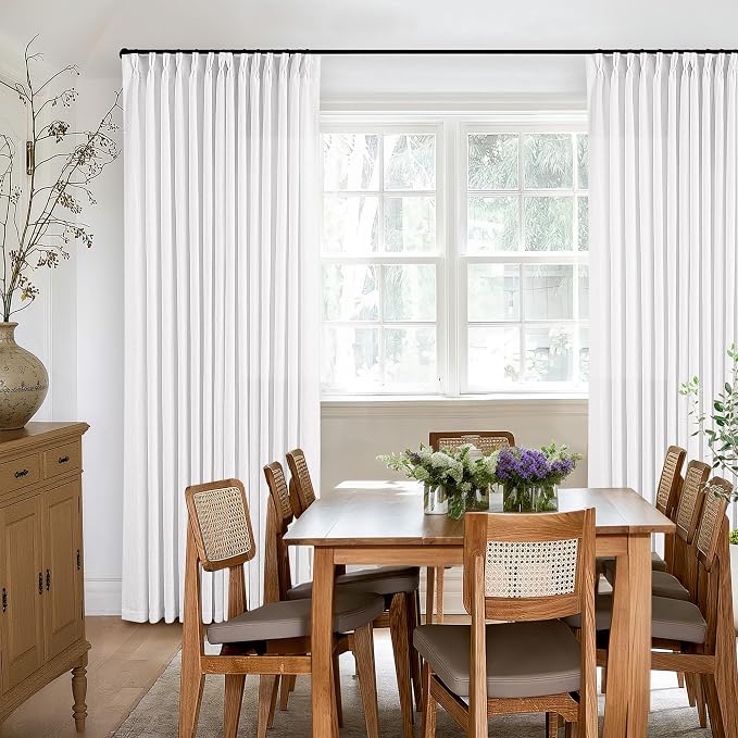 Snow White Pinch Pleated Linen Curtains 92 Inches Long 2 Panels | - Image 6