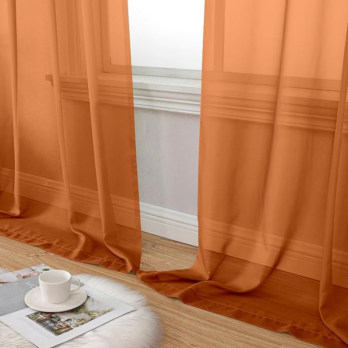 Aiyufeng Orange Sheer Curtains 90 Inches Long 2 Panels Set, Light Filtering - Image 8