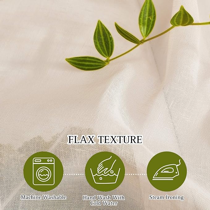 NICETOWN Beige Sliding Door Curtains Linen Sheer Textured, Grommet Semi Sheer - Image 4
