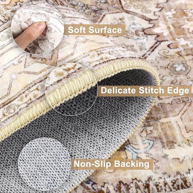 Yamaziot Area Rug 9x12, Non-Slip Washable Boho Vintage Living Room Bedroom Rug - Image 4