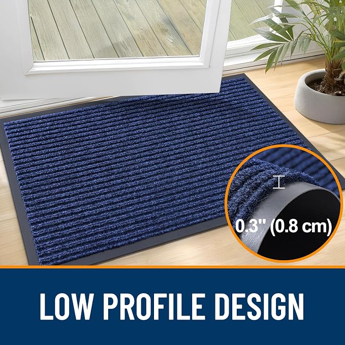 OLANLY Front Door Mat 47x30, Waterproof Heavy-Duty Indoor Outdoor Doormat | Blue - Image 4