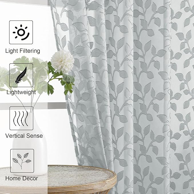 Chyhomenyc Light Grey Sheer Curtains 96 Inch Length 2 Panels Set, Light - Image 6