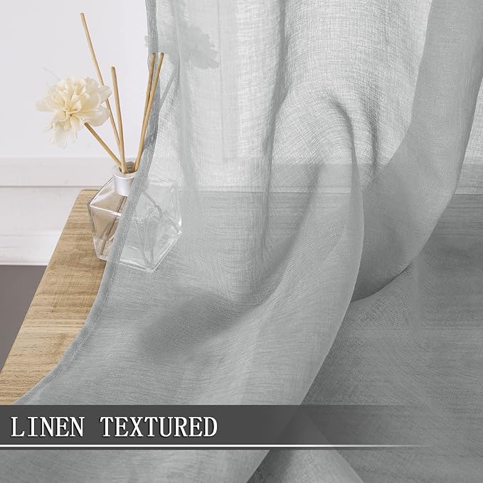 Tollpiz Sheer Curtain Linen Textured Living Room Curtains Sheer Light Filtering - Image 2