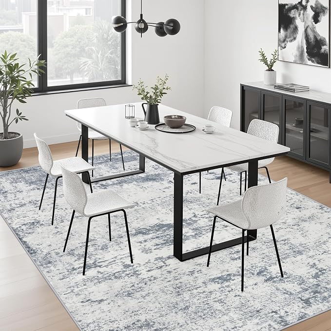 10x12 Area Rug Living Room: Modern Washable Soft Carpet Blue Grey | - Image 4