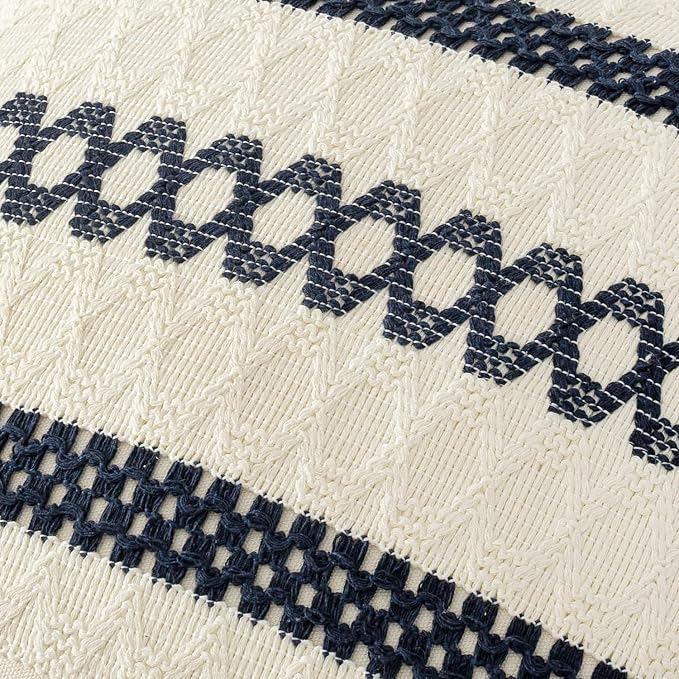 MIULEE Set of 2 Navy Blue Boho Decorative Lumbar Pillow Covers 12x20 Inch | - Image 4