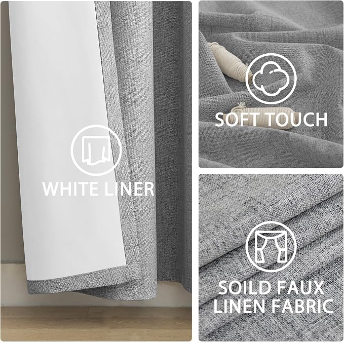 Yakamok Dove Grey Linen Textured Curtains 90 Inches Long - Image 6