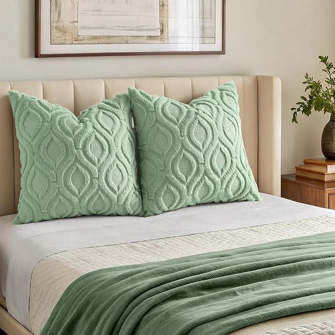 decorUhome Throw Pillow Covers 16x16 Inch Set of 2, Soft Plush Faux Wool Sage - Image 7