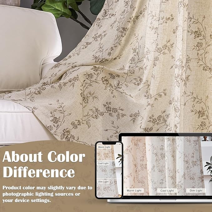 Lazzzy Floral Linen Curtains Farmhouse Extra Long Curtain - Image 6