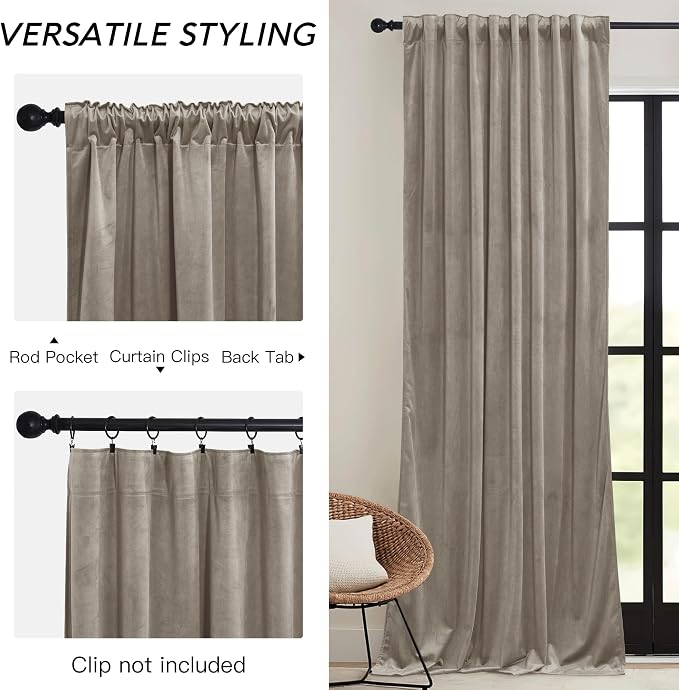RYB HOME Blush Velvet Curtains 96 inches 2 Panels Set, Thermal Insulated - Image 3