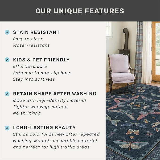 Vintage 2x6 Navy Blue Bathroom Rugs - Image 6