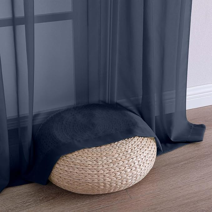 Extra Long Navy Blue Sheer Curtains 96 Inches Long 2 Panels Set, Soft - Image 8