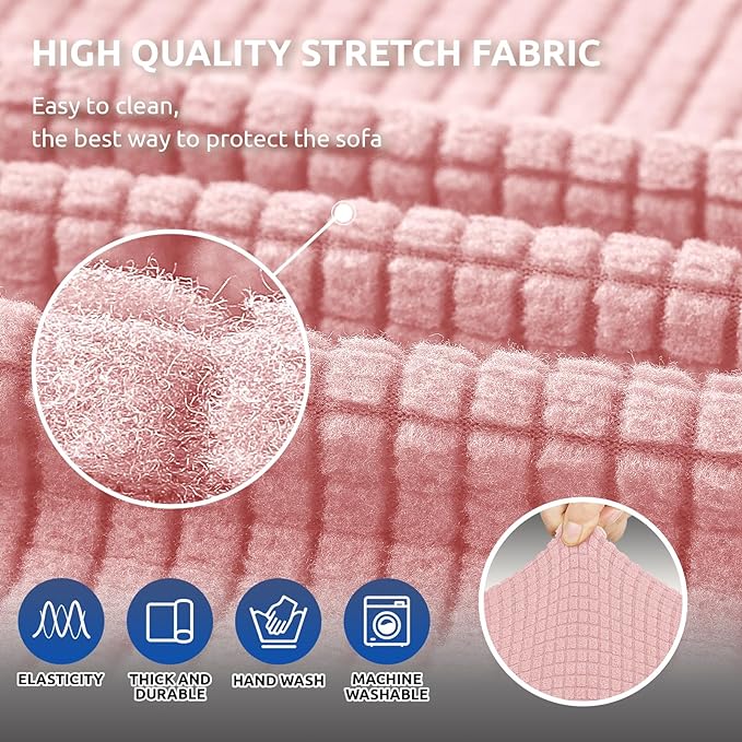 Stretch Loveseat Couch Cover, 2 Cushion Couch Slipcover, Dusty Pink | 1-Piece - Image 5
