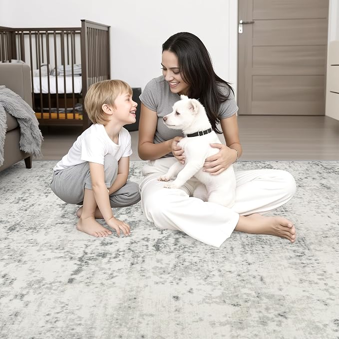6x9 Area Rug Living Room: Modern Washable Indoor Soft Carpet Gray | - Image 9