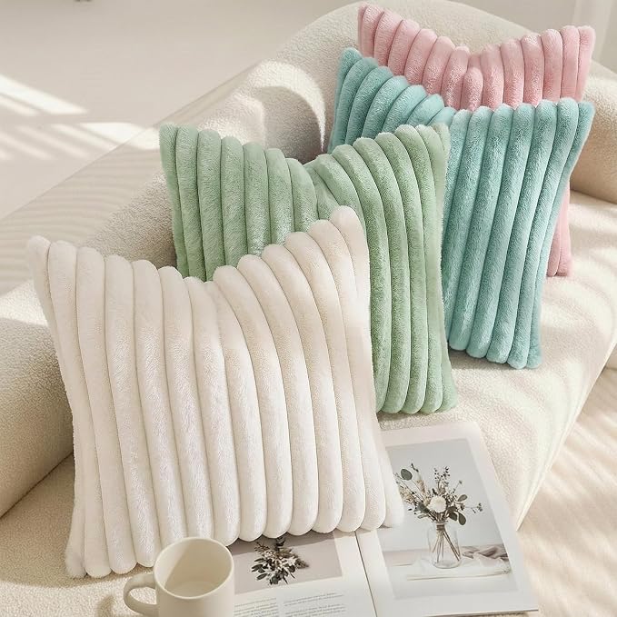 decorUhome Fall Faux Fur Throw Pillow Covers 12x20 Set of 2 Aqua | Decorative - Image 7