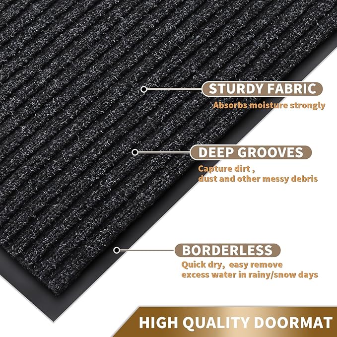 Yimobra Front Door Mat Outdoor Indoor Entrance, 100% Waterproof All-Season All Weather Doormat, Welcome Matt Outside Entry, Non Slip, Low Profile, Heavy Duty Patio Porch Floor Mats,47 x 32,Black Grey