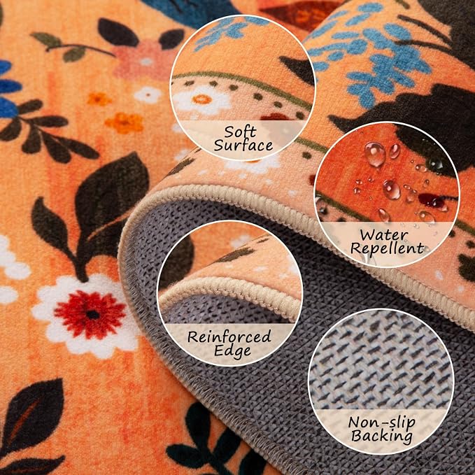 RELEANY Floral Washable 3x5 Area Rugs Yellow/Orange/Red | Flower Carpet Print - Image 3