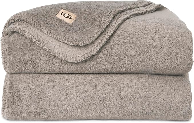 UGG Whitecap Plush Throw Blanket Fleece Lightweight Soft Throw for Couch or Bed Luxury Home Decor for Living Room Washable Hypoallergenic Blankets for Dorm Decor, 50-inch x 70-inch, Light Grey Seal