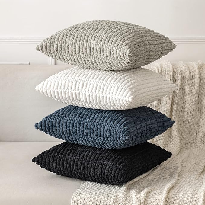 MIULEE Corduroy Decorative Throw Pillow Covers 20x20 Pure White Pack of 2 | - Image 4