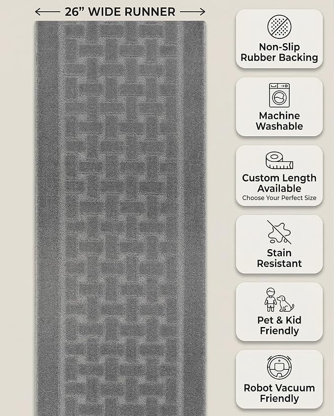 Runner Rug 8 ft, Non-Slip Washable Rug, Rubber Backing, Rolled in Box, Custom - Image 5