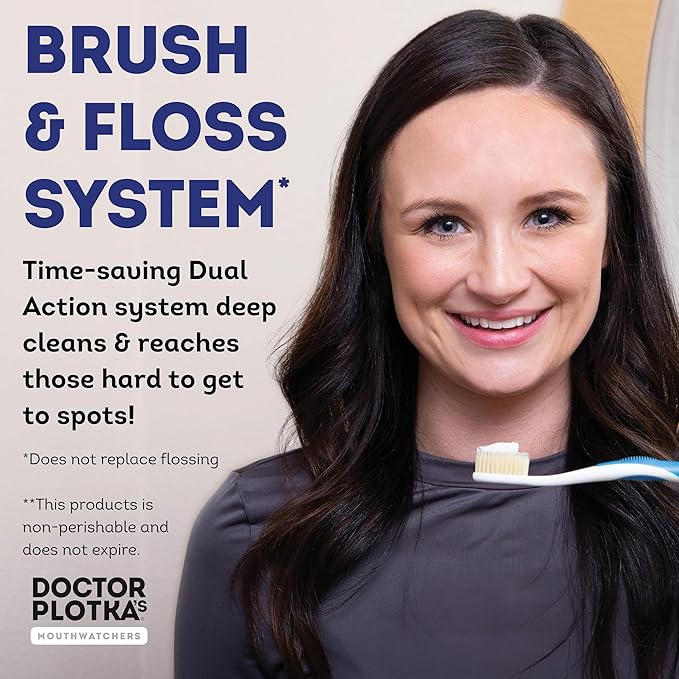 MOUTHWATCHERS Dr Plotkas Soft Bristle Flossing Toothbrush Manual Soft Toothbrush for Adults, Ultra Clean, Good for Sensitive Teeth and Gums, Variety 4 Pack, Colors May Vary