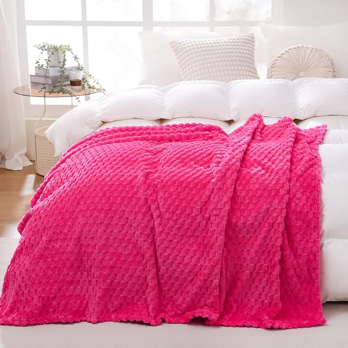 Puncuntex Hot Pink Throw Blanket 108"×90" inches Fuzzy 3D Jacquard Decorative by Puncuntex