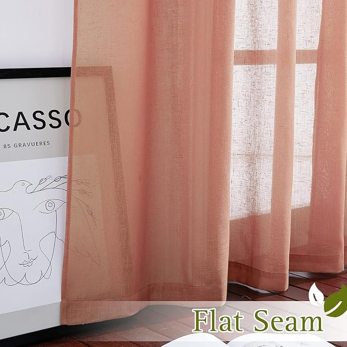 NICETOWN Washed Linen Curtains for Window, Grommet Natural Linen Semi Sheer - Image 6
