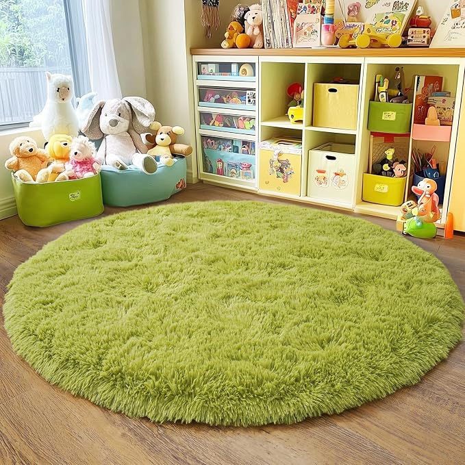6‘x6’ Grass Green Round Rug for Bedroom, Ultra Soft Fluffy Circle Rug for Kids by Quntue