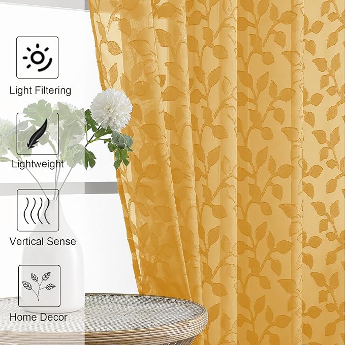 Chyhomenyc Gold Sheer Curtains 54 Inch Length - Image 3